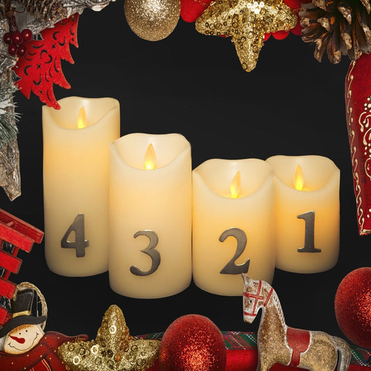 LED Advent Candles with Timer and Remote Control - Set of 4 - 3D Flame