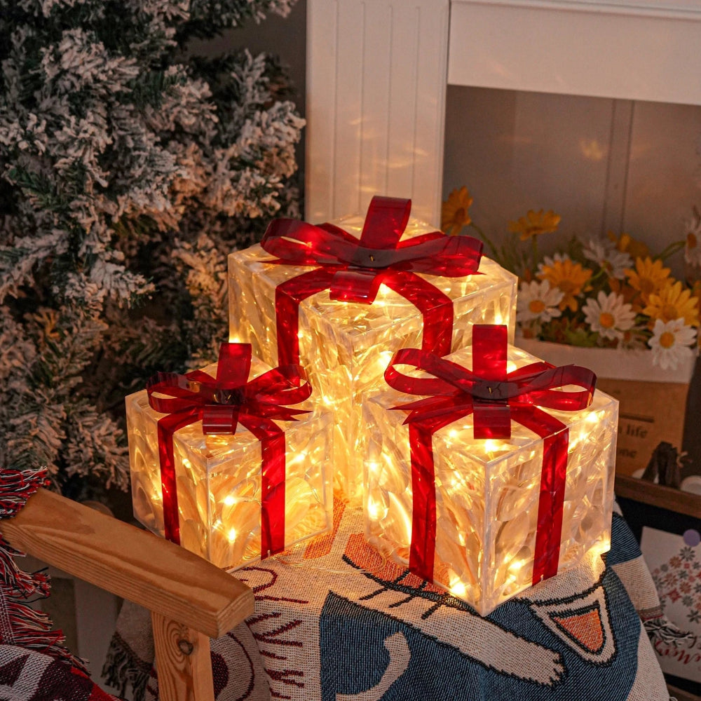 LED Lighted Christmas Gift Box Set Holiday Yard Decoration