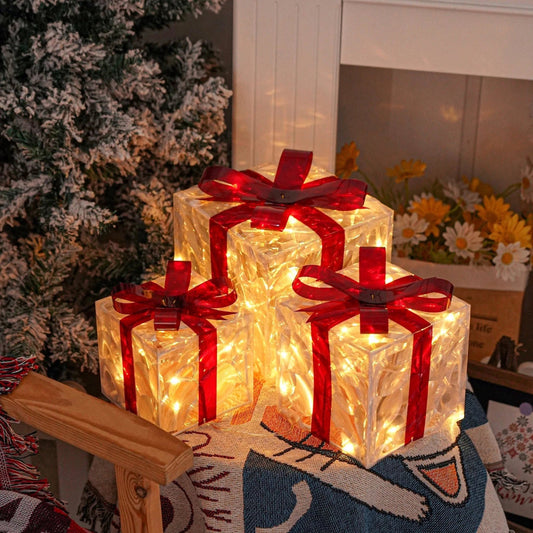 LED Lighted Christmas Gift Box Set Holiday Yard Decoration