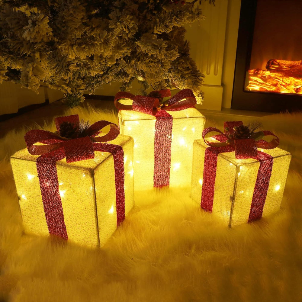 LED Lighted Christmas Gift Box Set Holiday Yard Decoration