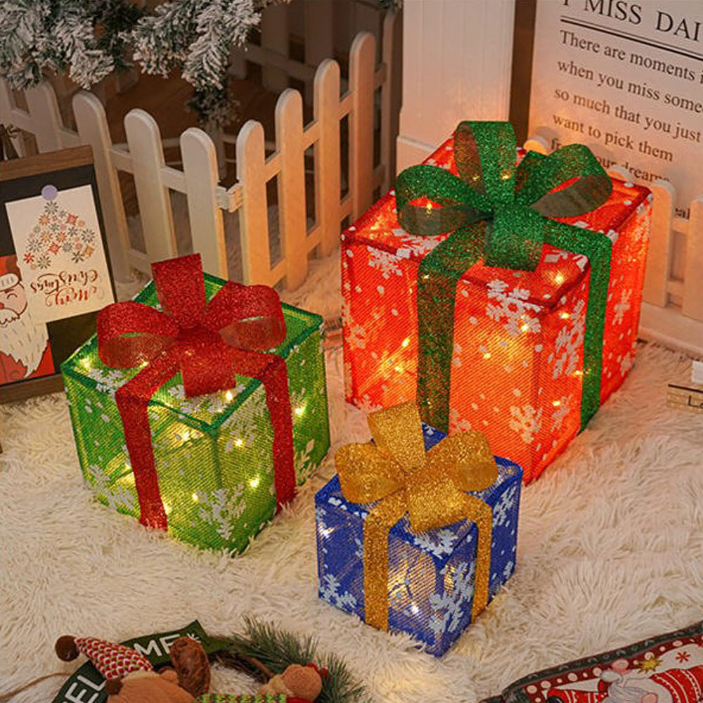 LED Lighted Christmas Gift Box Set Holiday Yard Decoration