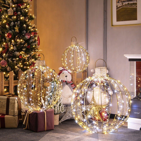 Lighted Decorative Sphere Ornaments with Star Pattern Glow - Gold