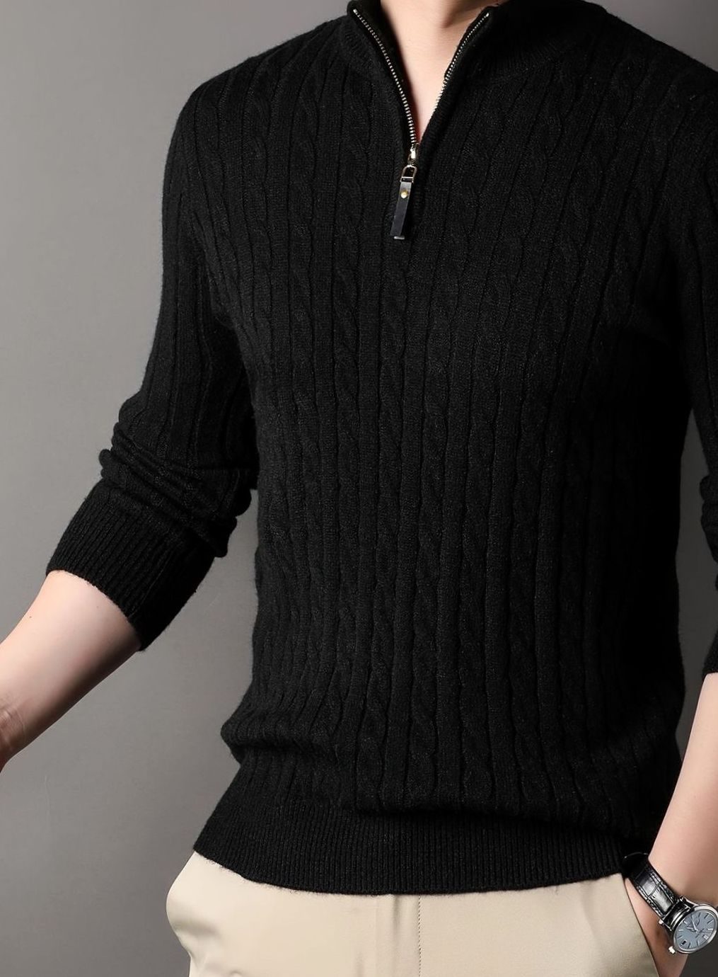 Men's Cable Knit Half-Zip Warm Winter Sweater