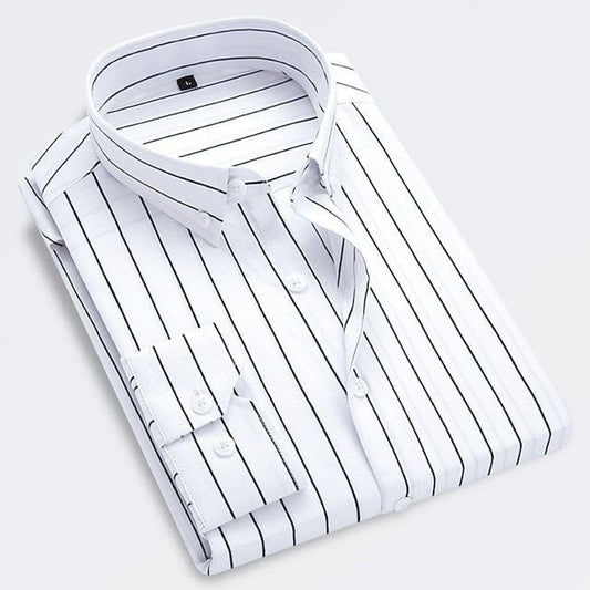 Men's Classic Striped Long-Sleeve Button-Down Dress Shirt