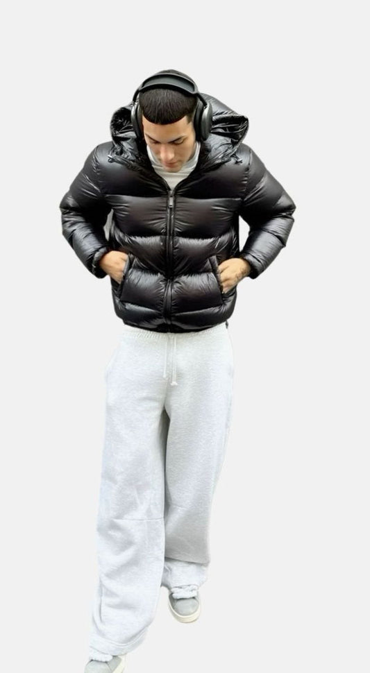 Men's Glossy Hooded Quilted Puffer Jacket