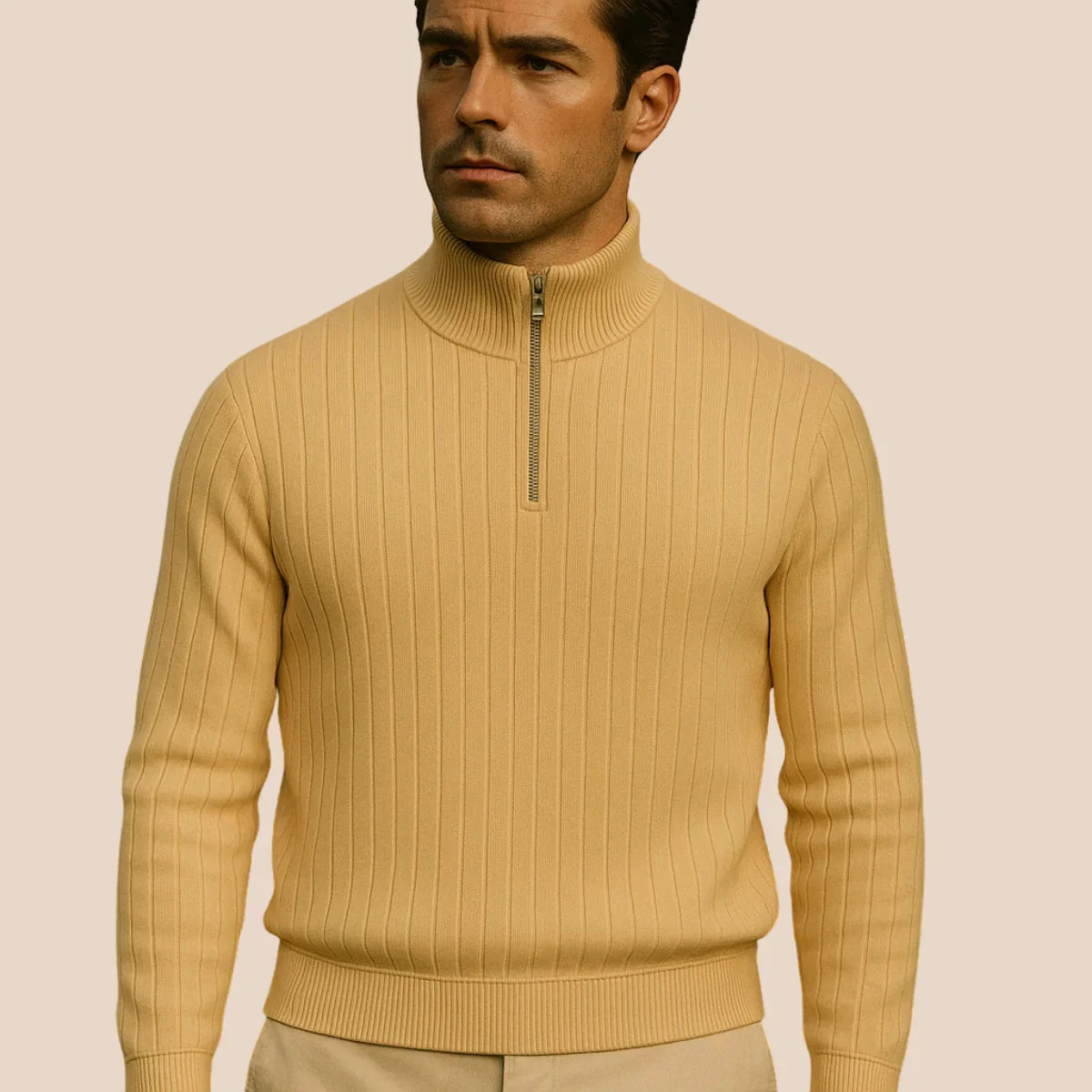 Men's Half-Zip Ribbed Jumper in Modern Knit Blend