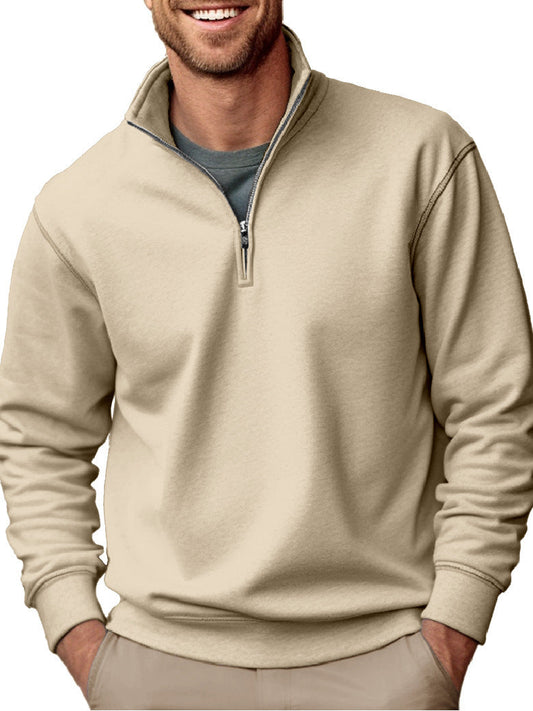 Men's Half-Zip Sweatshirt with Stand-Up Collar and Soft Fleece Lining