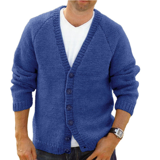 Men's Knit Cardigan with Deep V-Neck and Button Details
