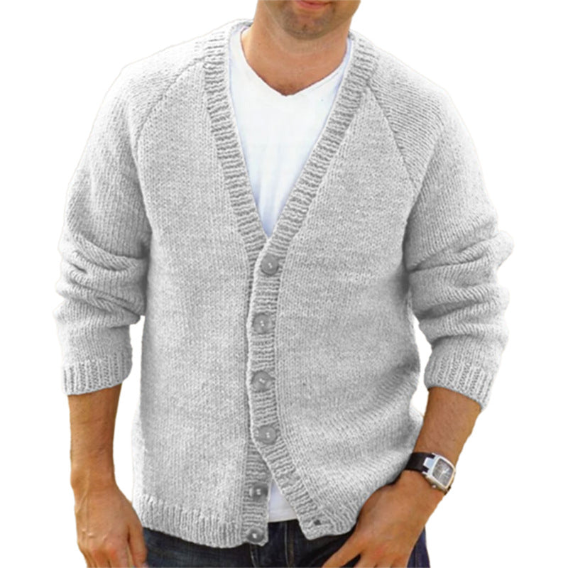 Men's Knit Cardigan with Deep V-Neck and Button Details
