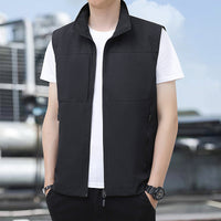 Men's Lightweight Windproof Outdoor Vest with Stand-Up Collar and Concealed Zip Pockets