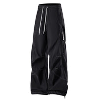 Men's Loose Cargo Pants with Elastic Drawstring Waistband and Side Zip Pocket