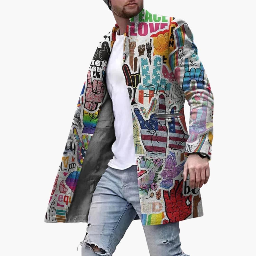 Men's Multicolor Print Long Coat