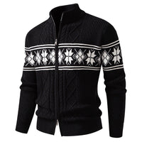 Men's Norwegian Zip-Up Cardigan with High Stand Collar