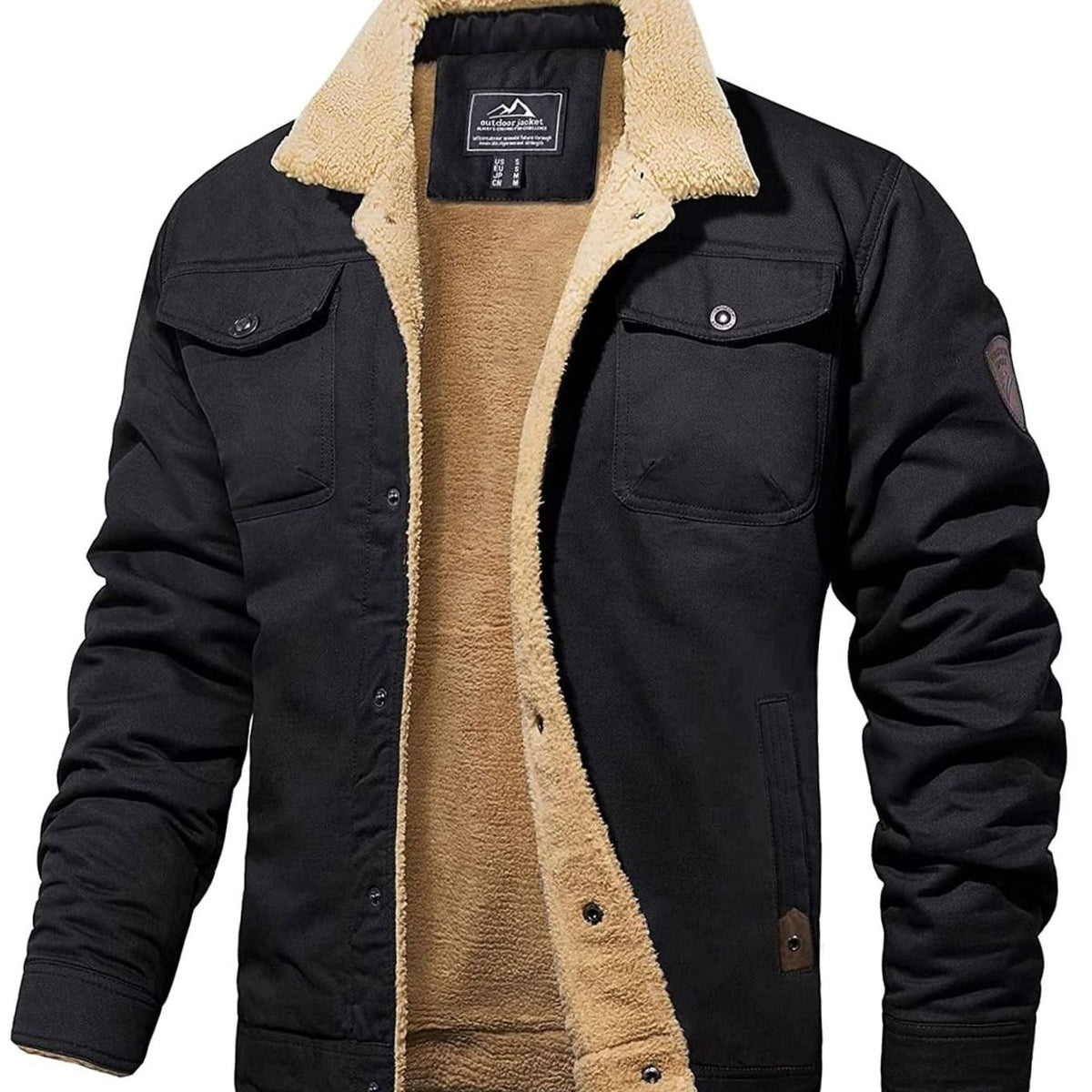 Men's Sherpa-Lined Snap-Button Casual Outdoor Jacket