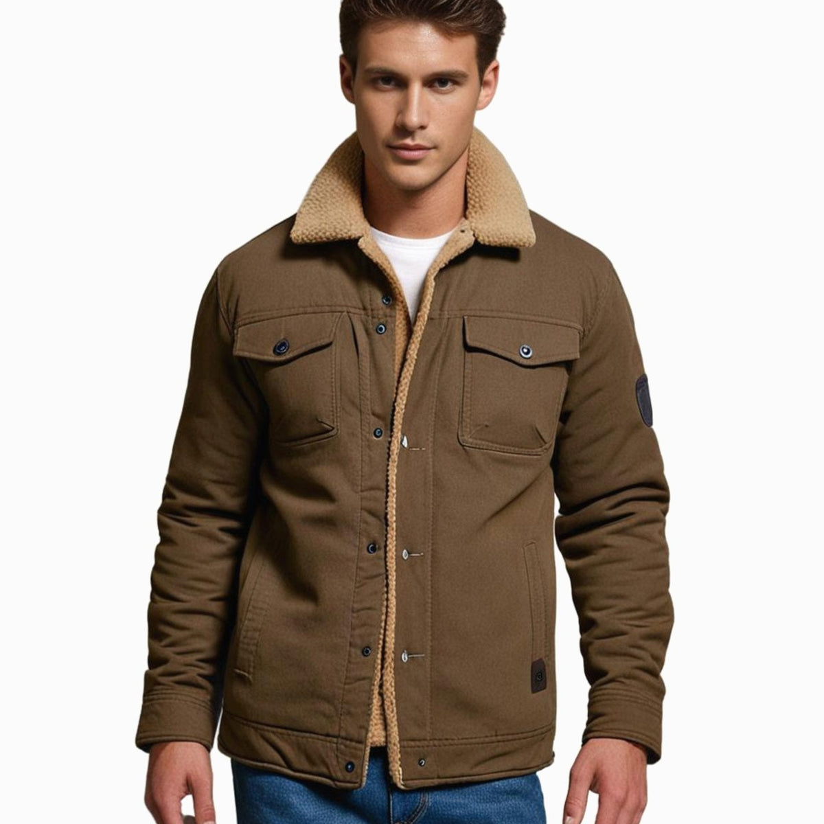 Men's Sherpa-Lined Snap-Button Casual Outdoor Jacket