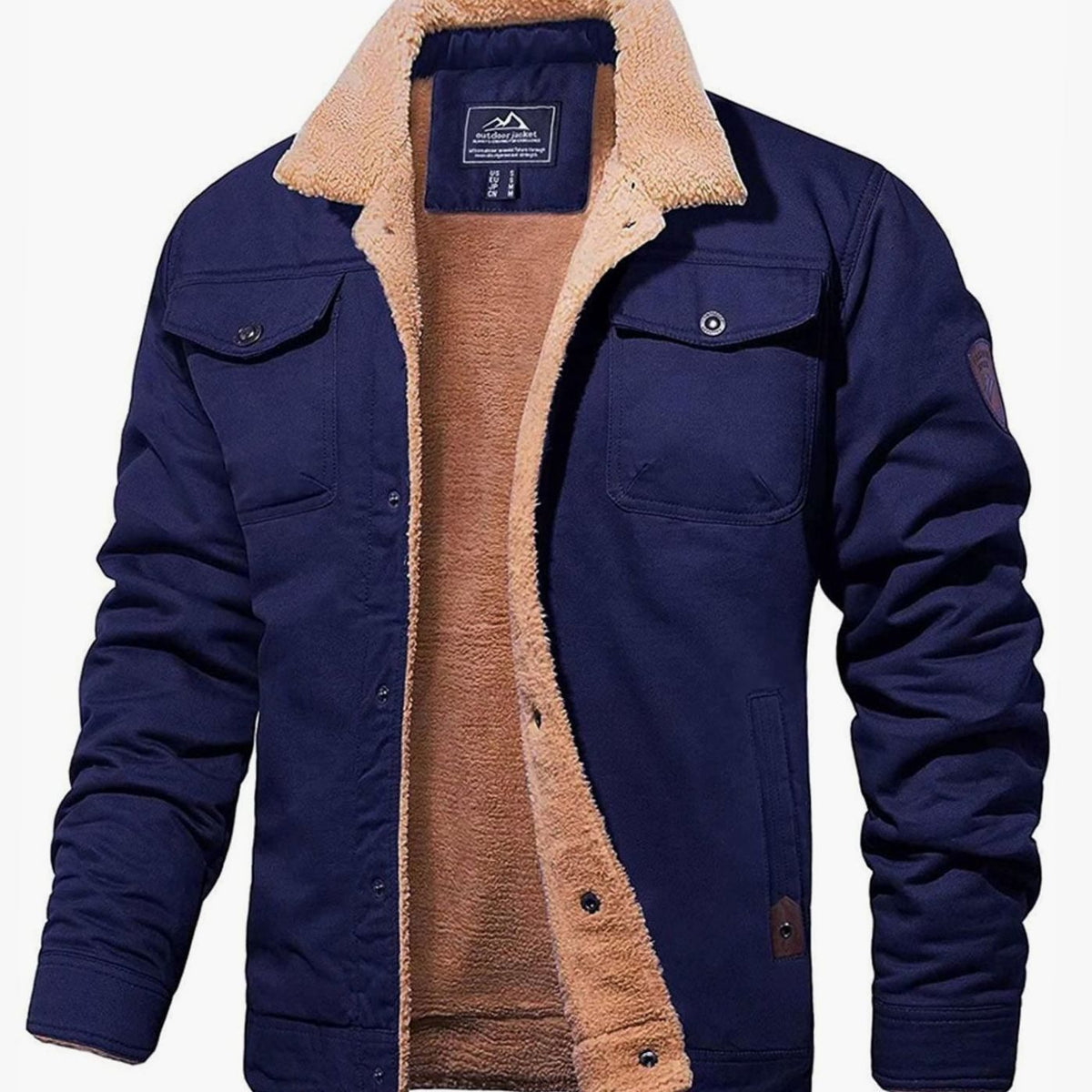 Men's Sherpa-Lined Snap-Button Casual Outdoor Jacket
