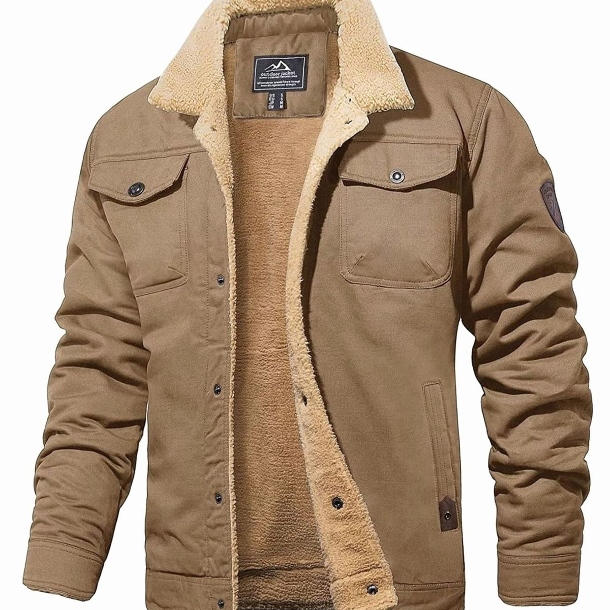 Men's Sherpa-Lined Snap-Button Casual Outdoor Jacket