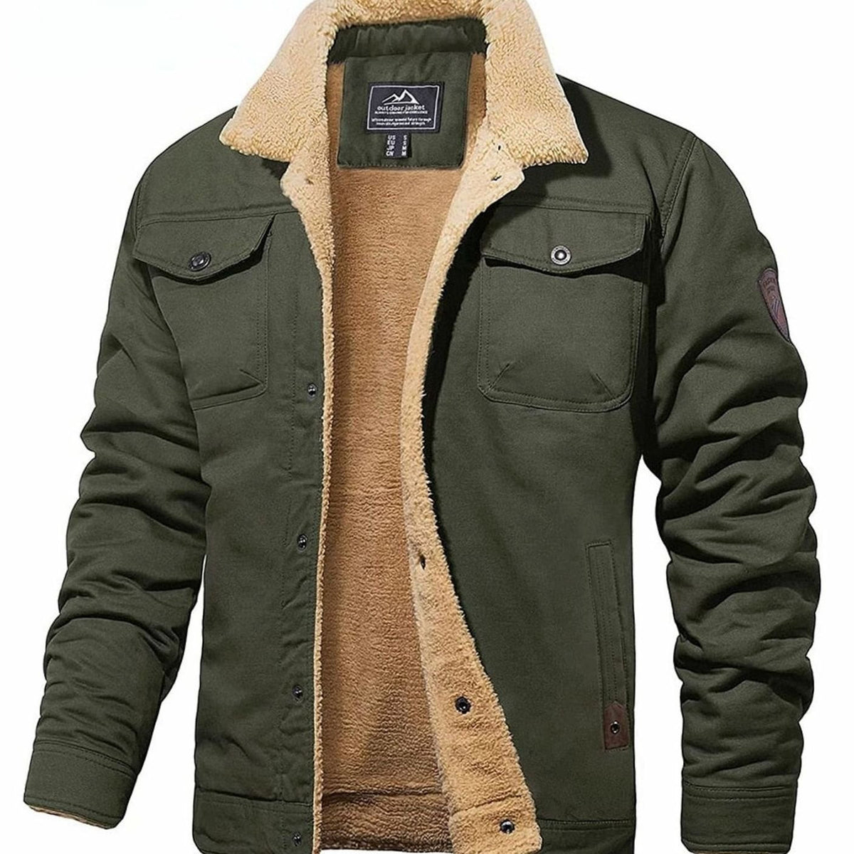 Men's Sherpa-Lined Snap-Button Casual Outdoor Jacket