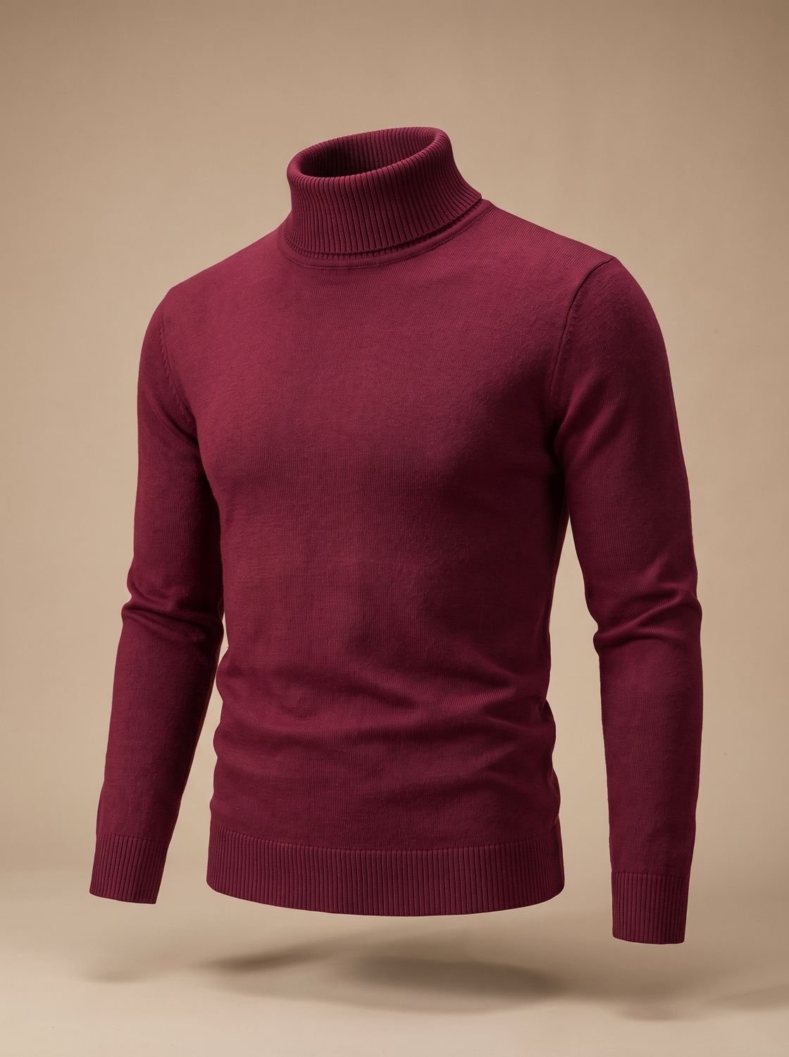 Men's Slim-Fit Fine-Knit Turtleneck Sweater with Ribbed Cuffs