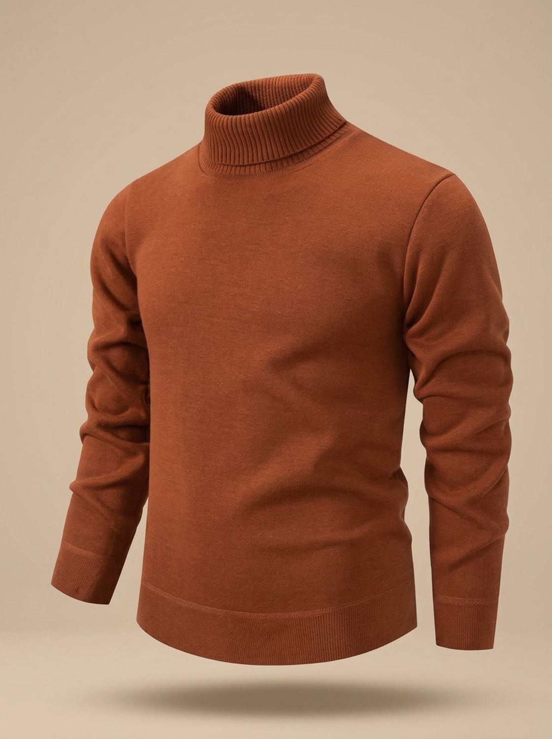 Men's Slim-Fit Fine-Knit Turtleneck Sweater with Ribbed Cuffs