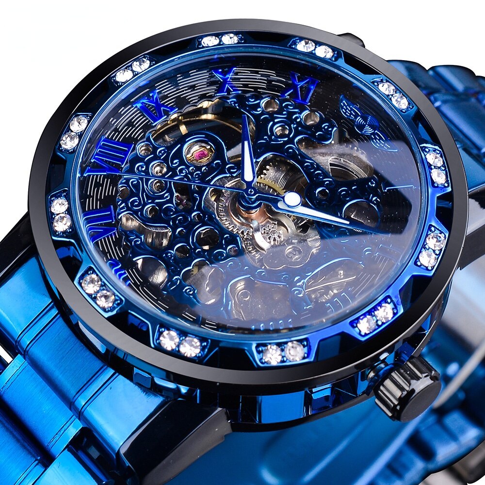 Men's Stainless Steel Skeleton Wristwatch