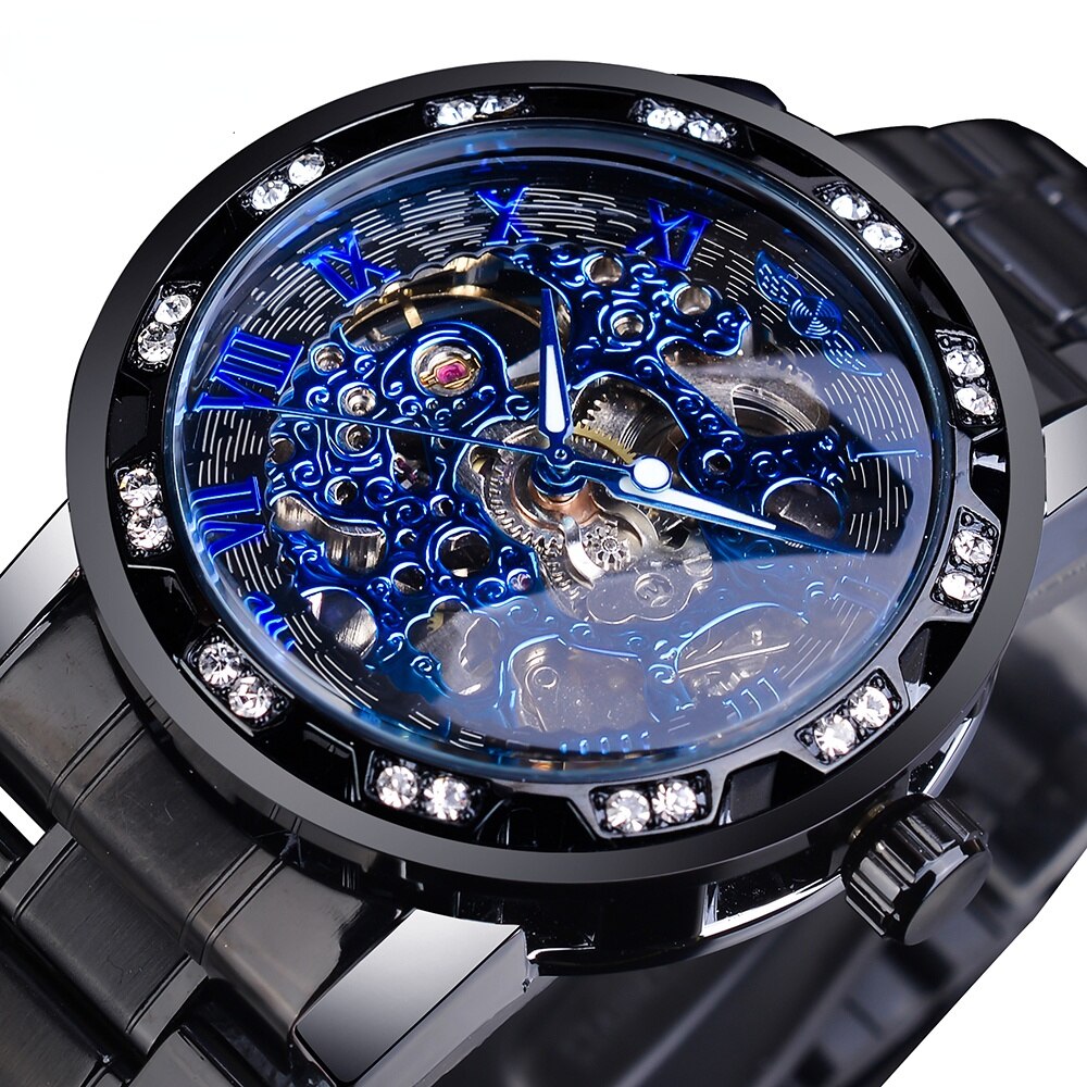 Men's Stainless Steel Skeleton Wristwatch