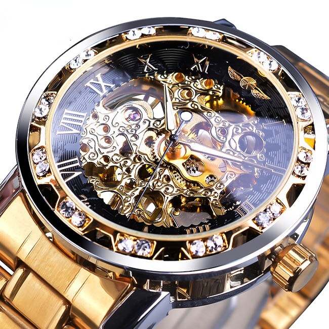 Men's Stainless Steel Skeleton Wristwatch