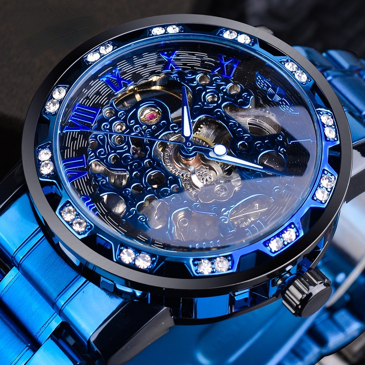 Men's Stainless Steel Skeleton Wristwatch