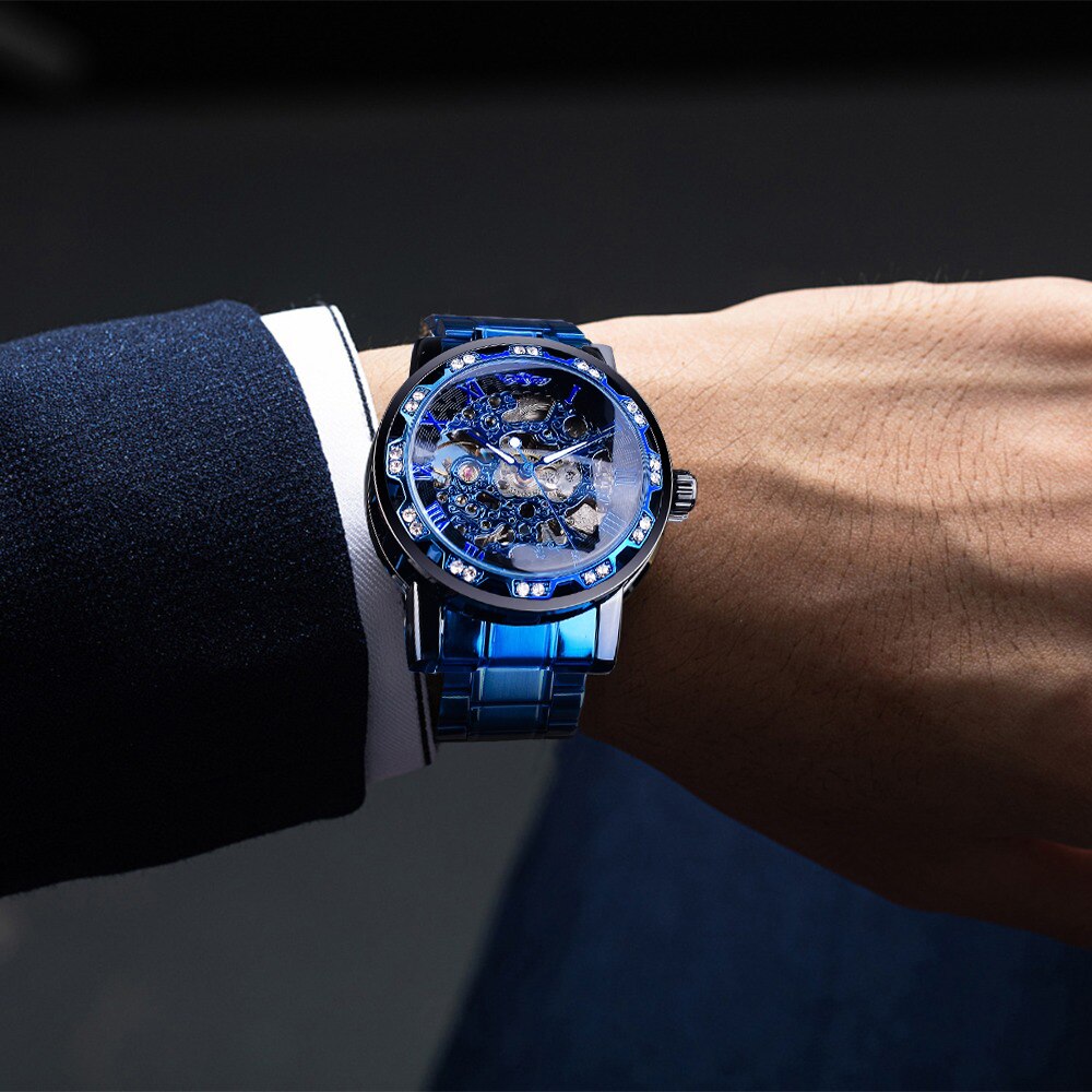 Men's Stainless Steel Skeleton Wristwatch