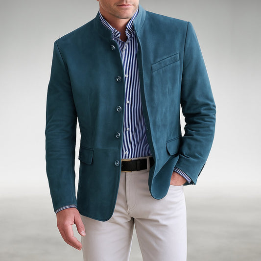 Men's Structured Mandarin-Collar Button-Front Blazer Jacket
