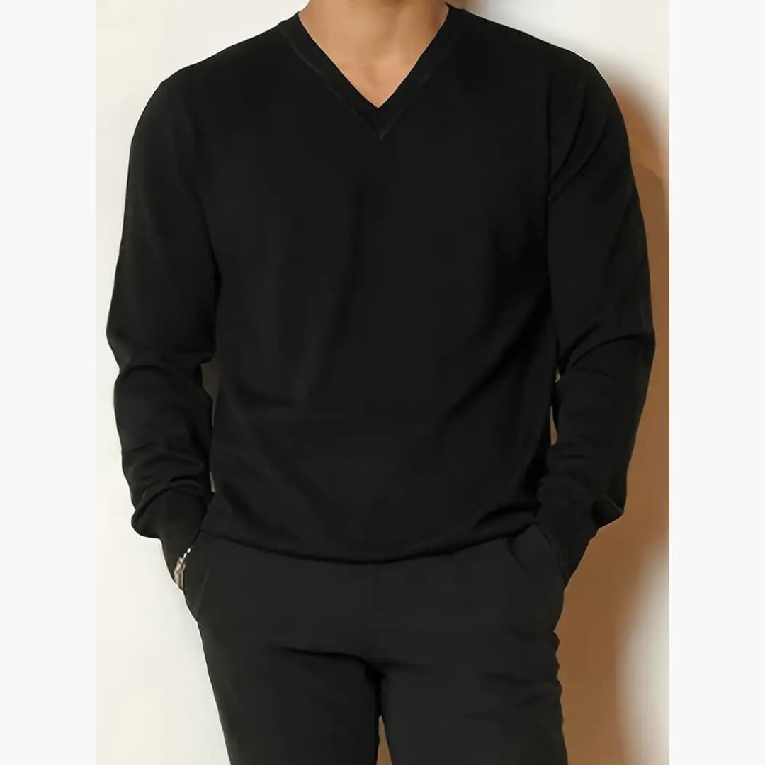 Men's Stylish Long-Sleeved V-Neck Sweater