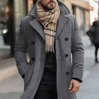 Men's Tailored Double-Breasted Long Wool Winter Coat