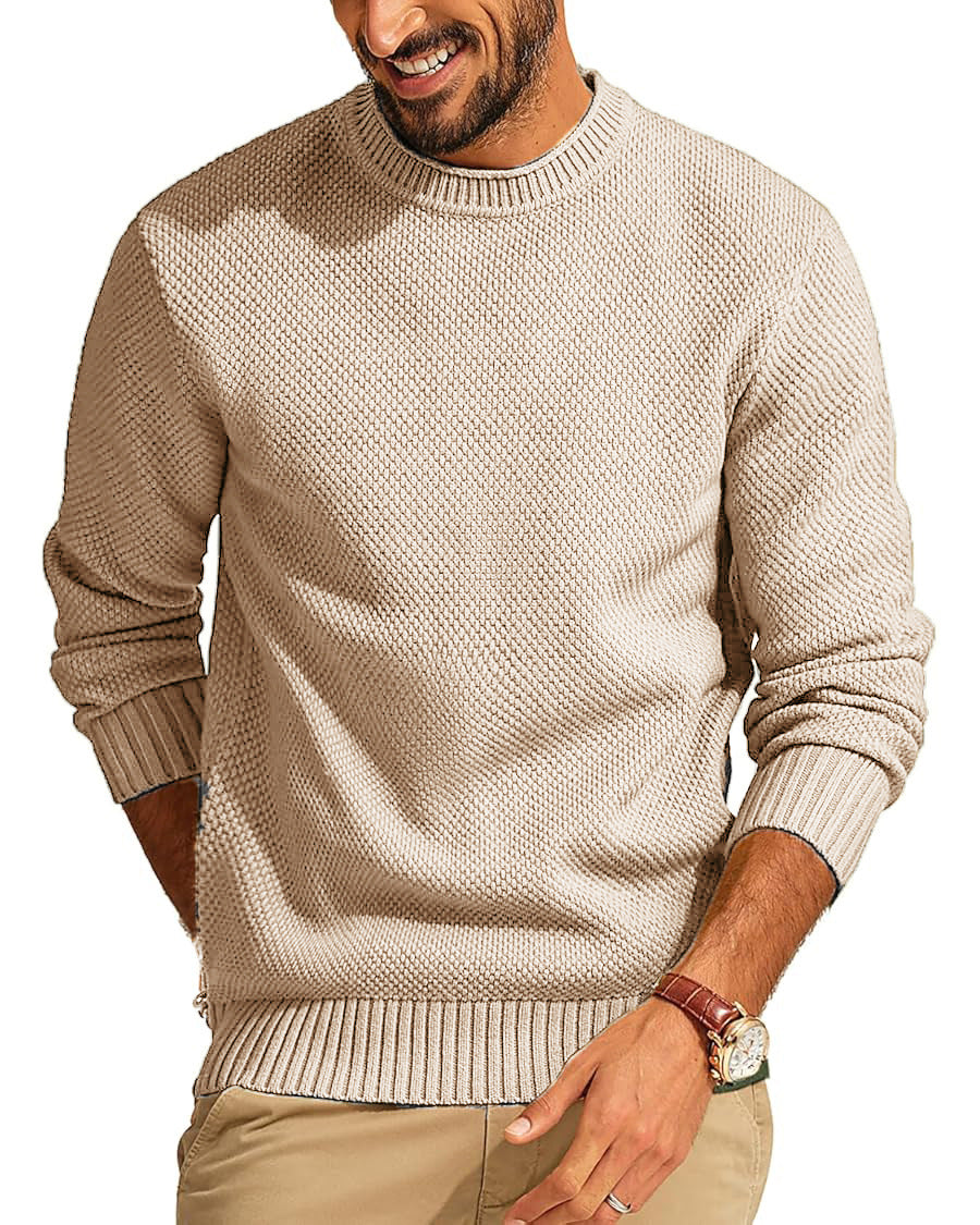 Men's Waffle-Knit Crew Neck Sweater