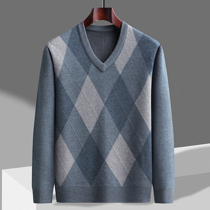 Image of Men's Argyle V-Neck Sweater