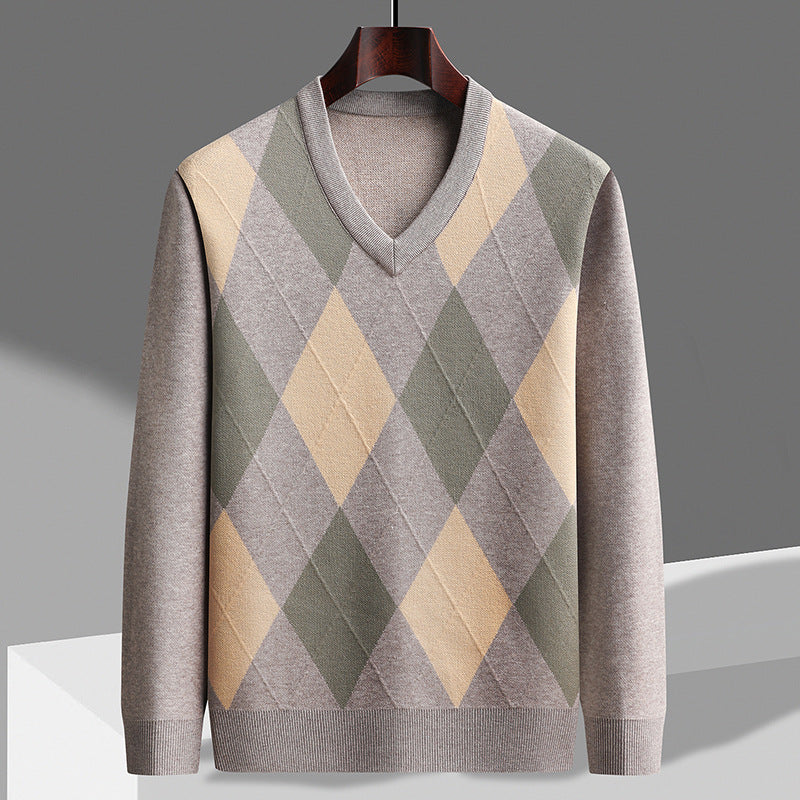 Image of Men's Argyle V-Neck Sweater
