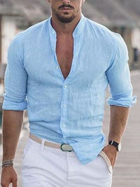 Men's Band Collar Long Sleeve Shirt
