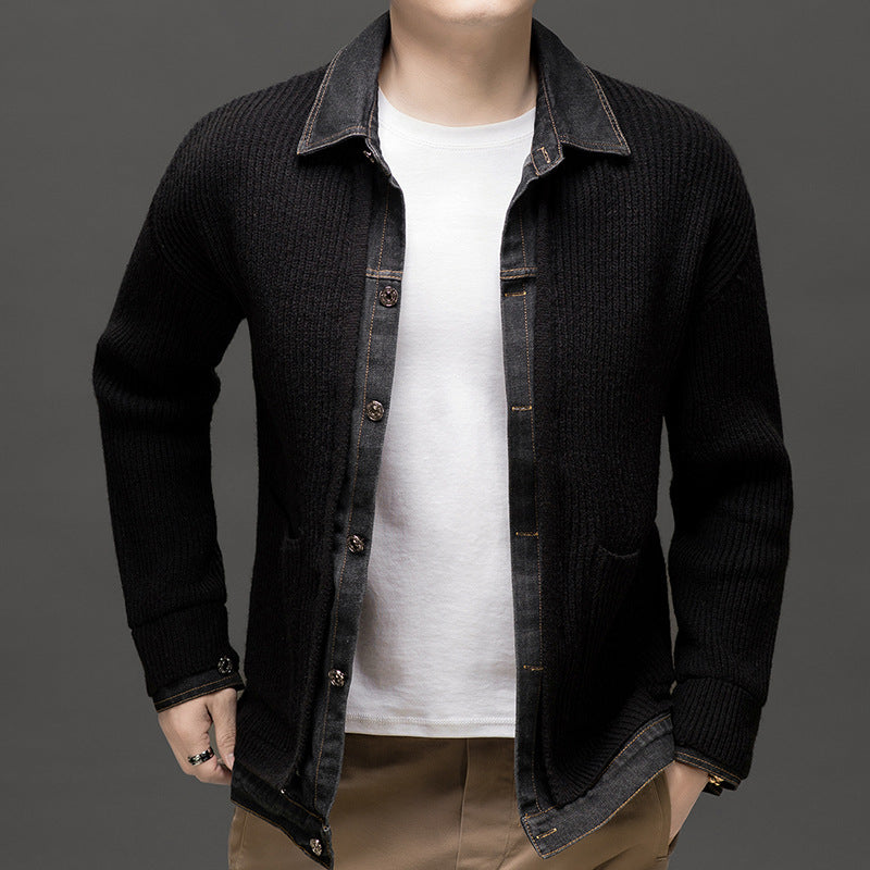 Image of Men's Button-Down Denim Cardigan Sweater
