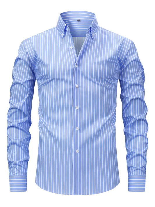 Image of Men's Button-Down Striped Long Sleeve Polo Shirt