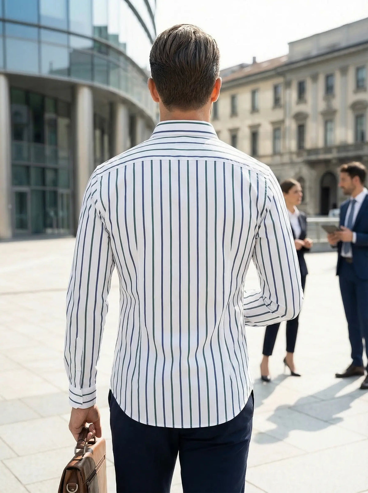 Image of Men's Button-Down Striped Long Sleeve Polo Shirt