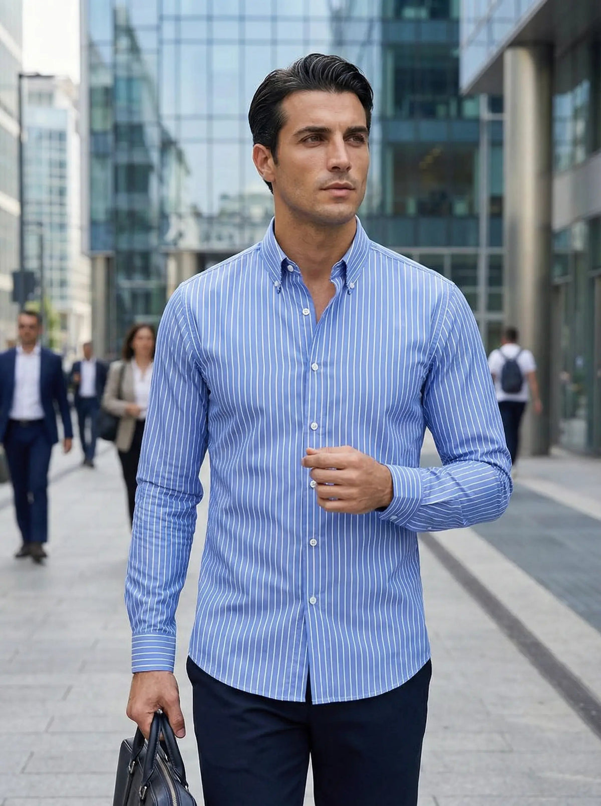 Image of Men's Button-Down Striped Long Sleeve Polo Shirt