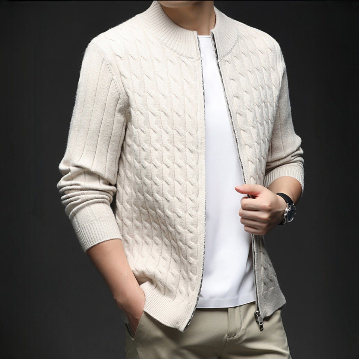 Image of Men's Full Zip Cable Knit Sweater