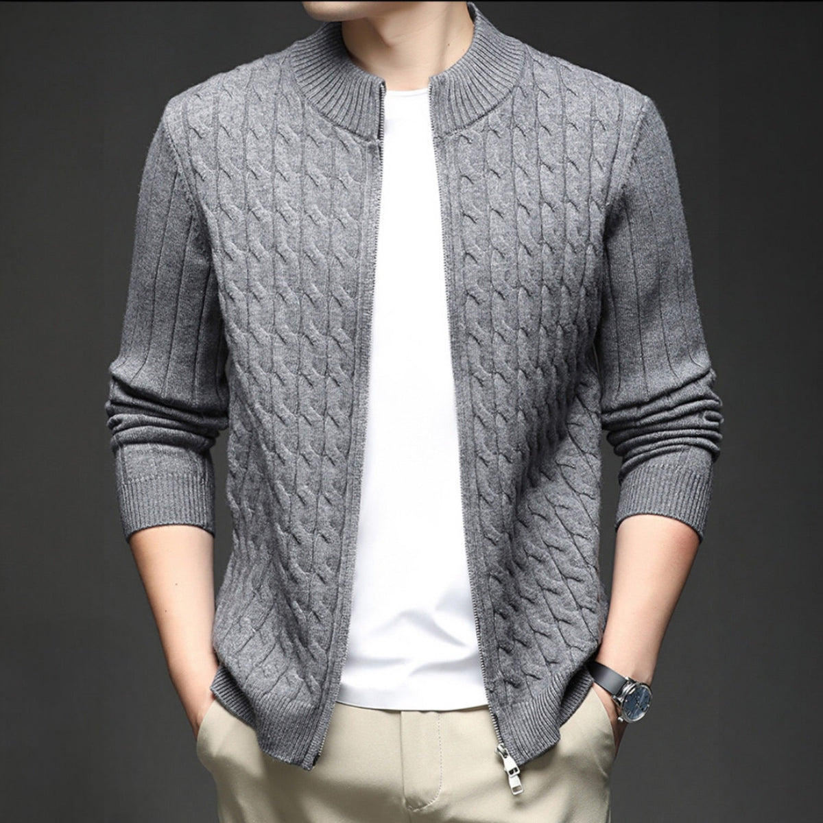 Image of Men's Full Zip Cable Knit Sweater
