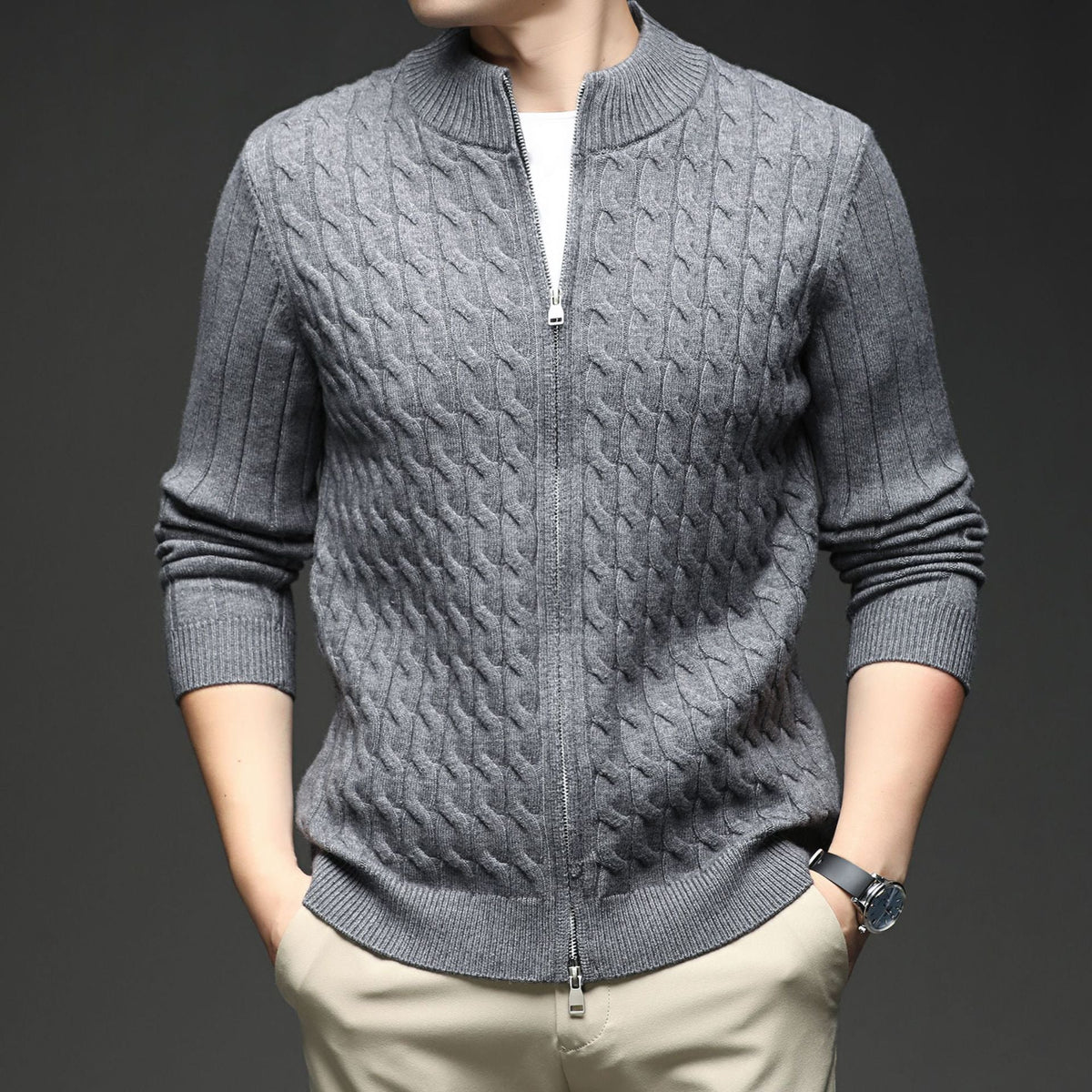Image of Men's Full Zip Cable Knit Sweater