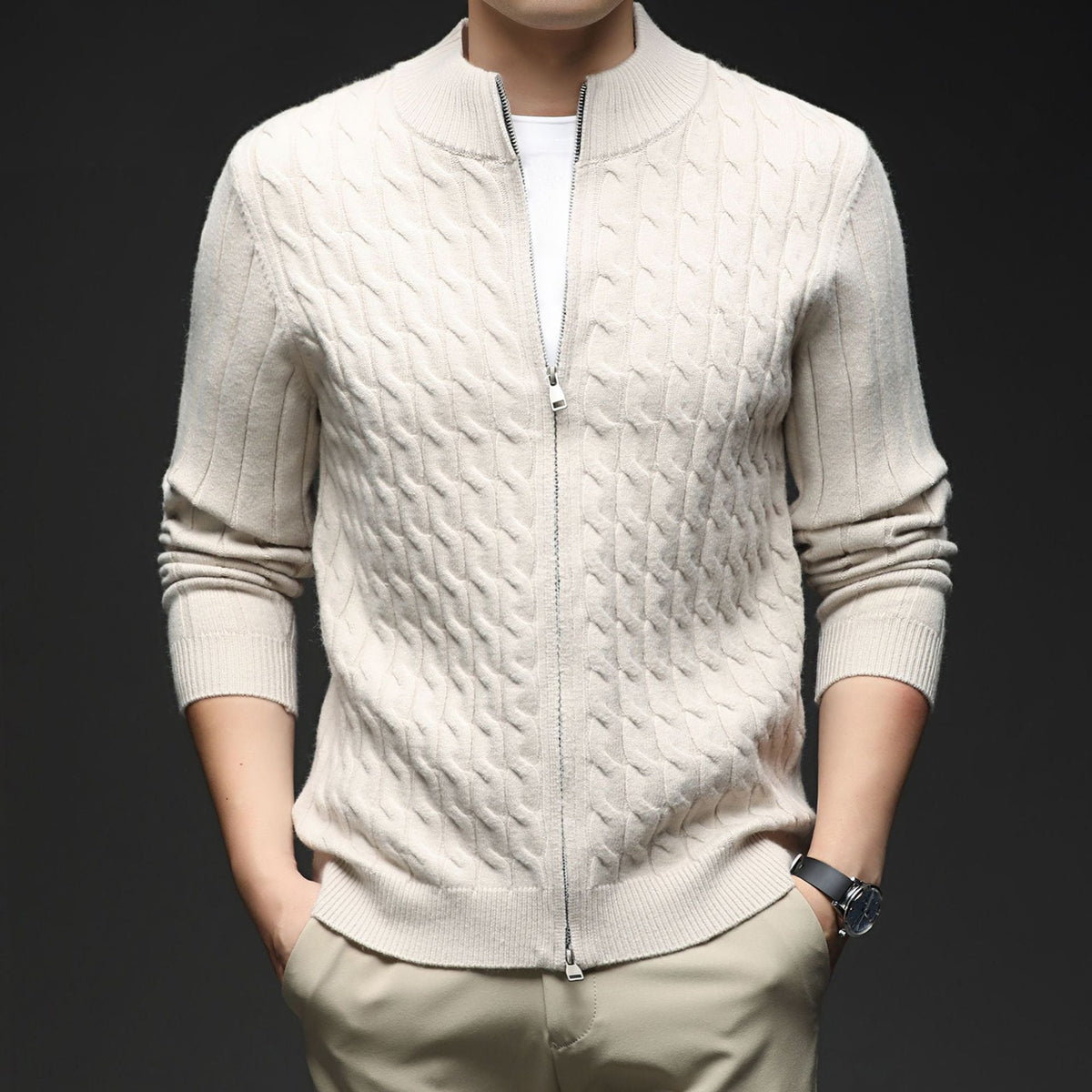 Image of Men's Full Zip Cable Knit Sweater