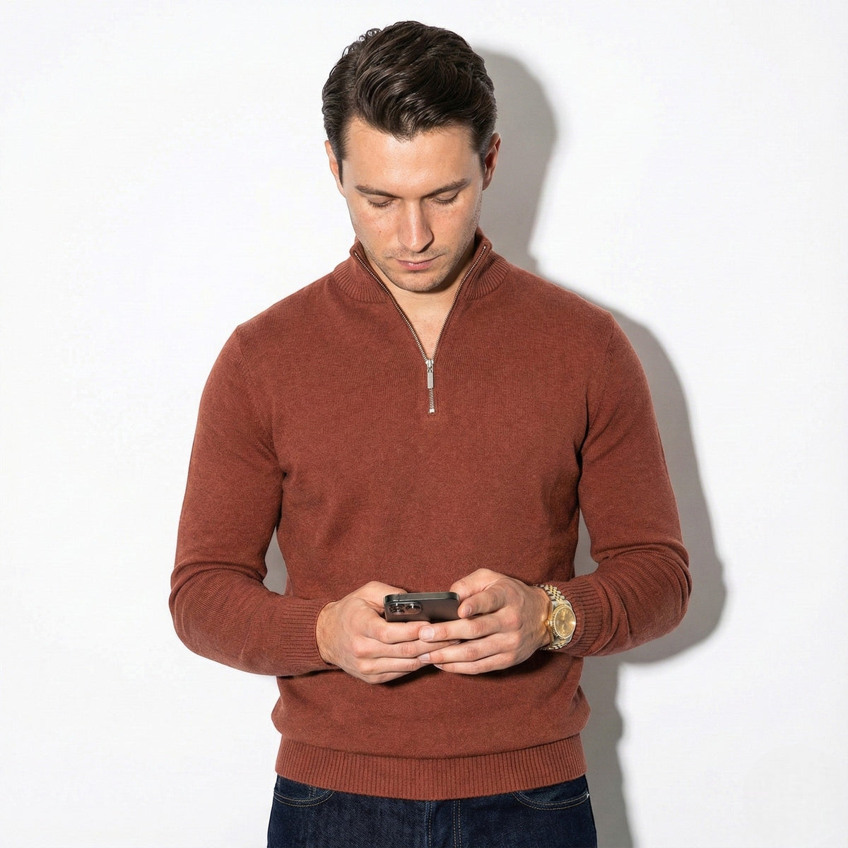 Image of Men's Half-Zip Ribbed Knit Sweater