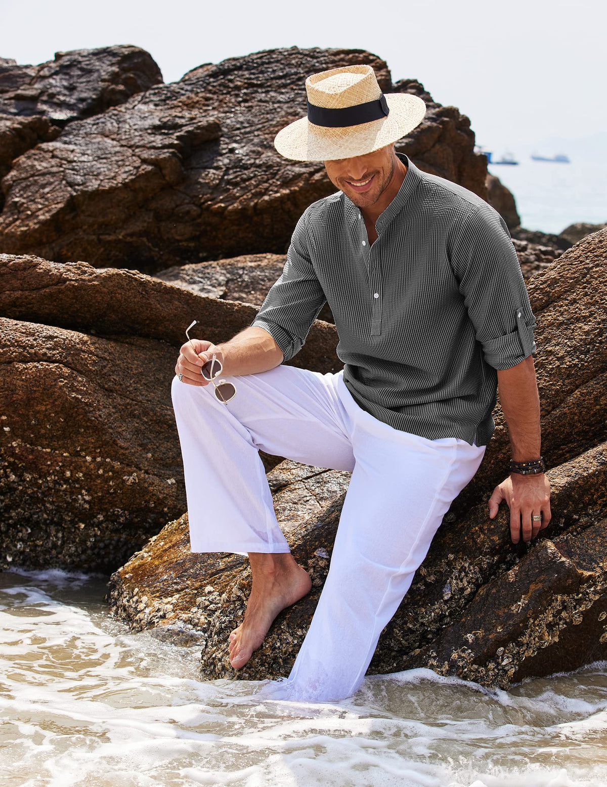 Image of Men's Long Sleeve Henley Casual Shirt