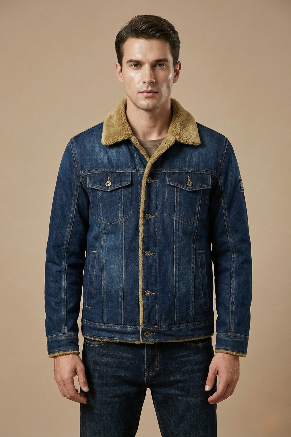 Image of Men's Sherpa Collar Denim Jacket