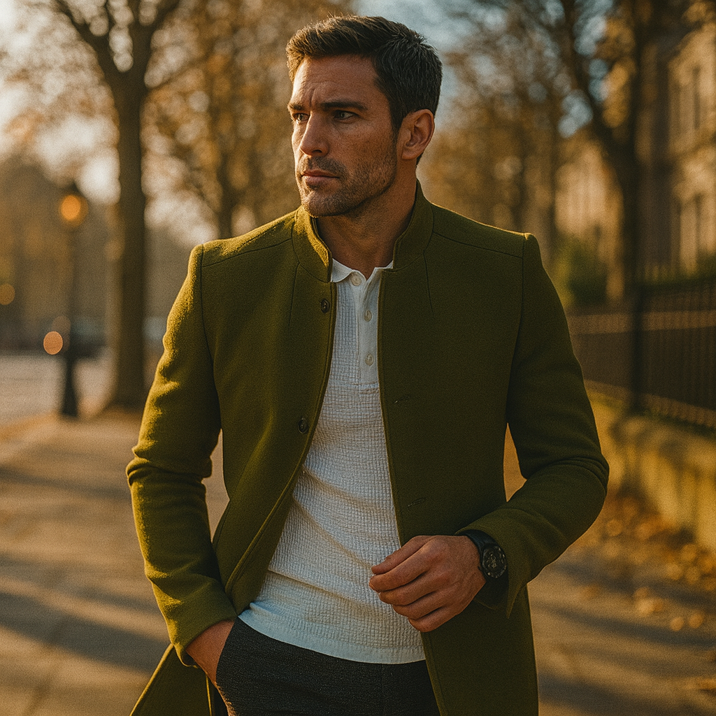 Image of Men's Stand Collar Mid-Length Coat