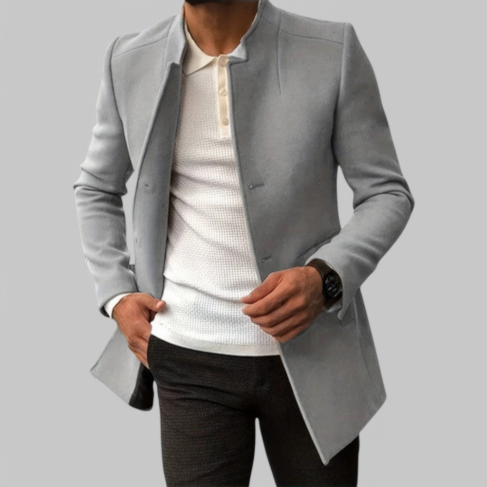 Image of Men's Stand Collar Mid-Length Coat