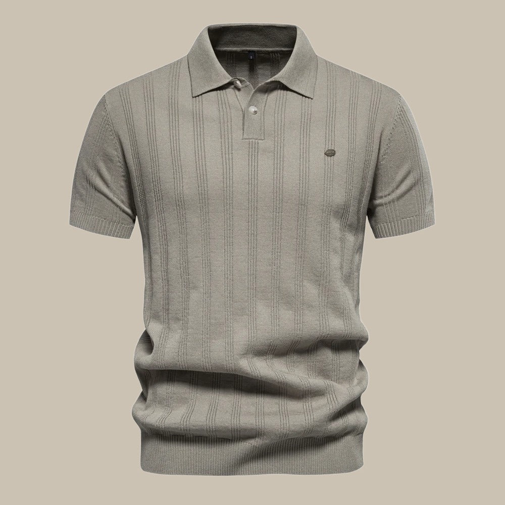 Image of Men's Vertical Stripe Short Sleeve Polo Shirt